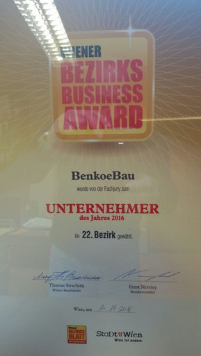 Zertifikat des Business Awards